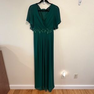Dark Green Ever Pretty Gown with Flowers on Waist